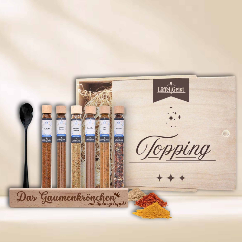 Gewürz-Geschenkset Topping in edler Holzbox